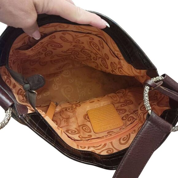 Brighton Brown Black Leather Snakeskin Pattern Medium Large Shoulder Bag - Picture 12 of 15